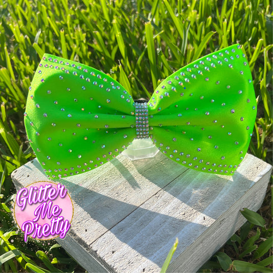 Neon Green Rhinestone Tailless Cheer Bow