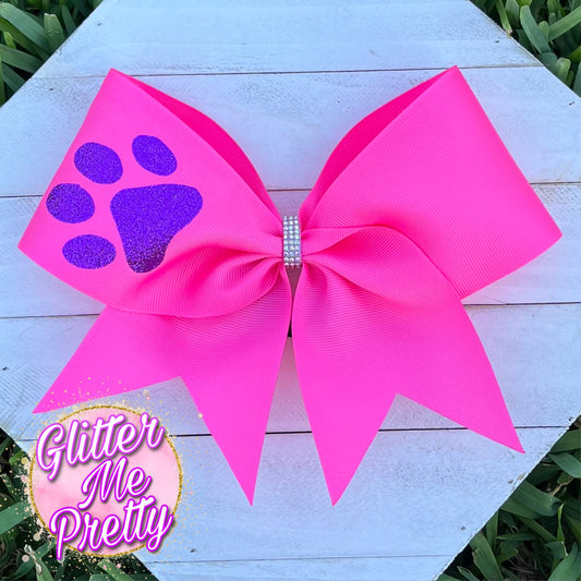 Team Cheer Bow Plain Pink Ribbon with Paw