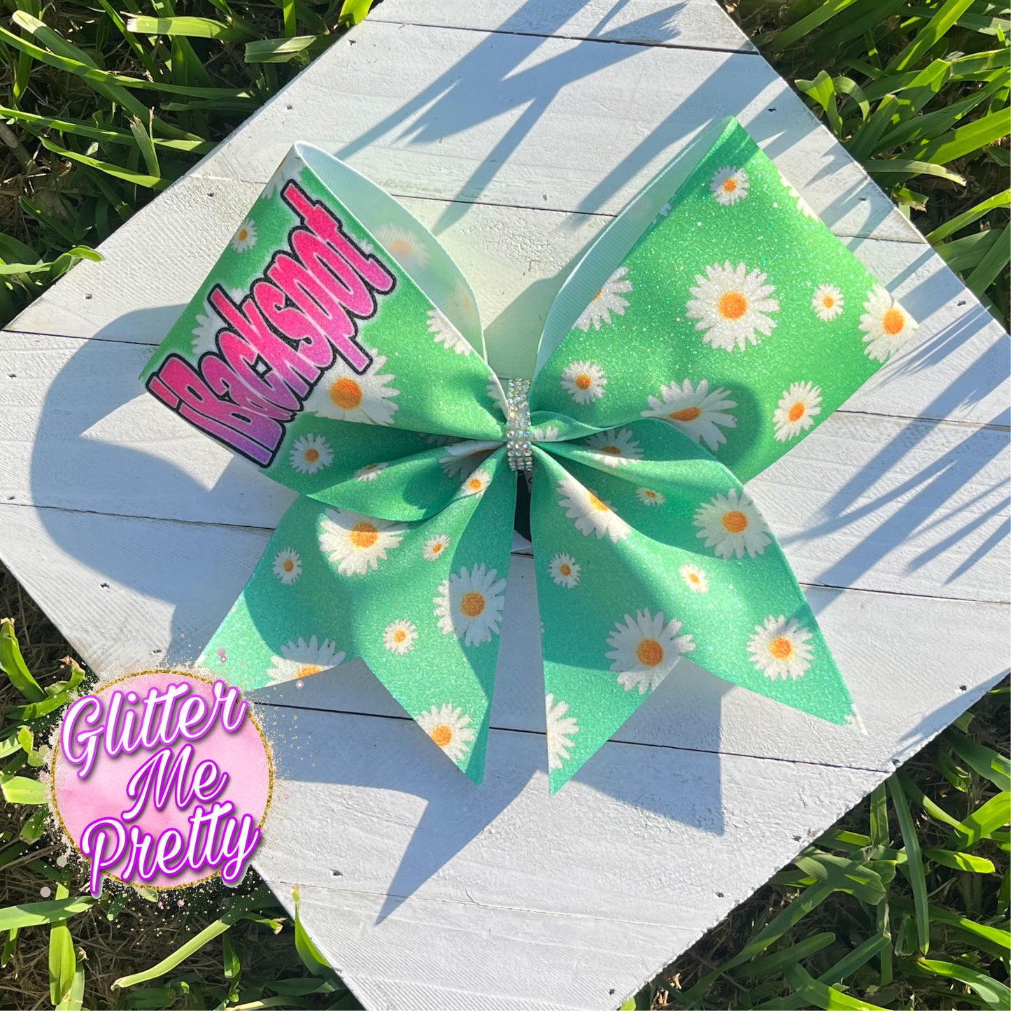 Glitter Cheer Bow Backspot Daisy Flowers