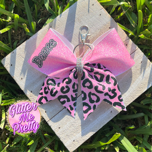 Cheer Bow Keychain Pink Dance Cheetah