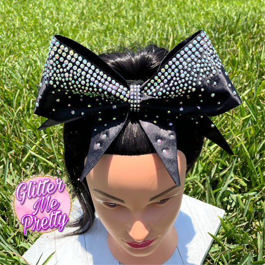 Black Satin Cheer Bow Rhinestones