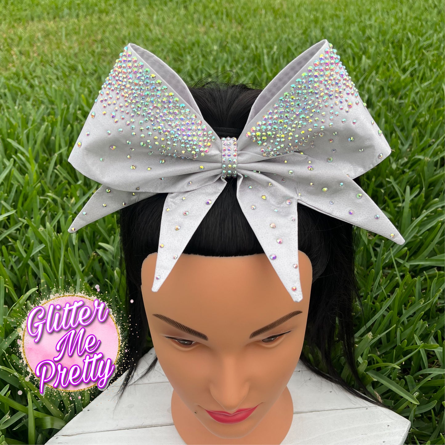 Silver Satin Cheer Bow