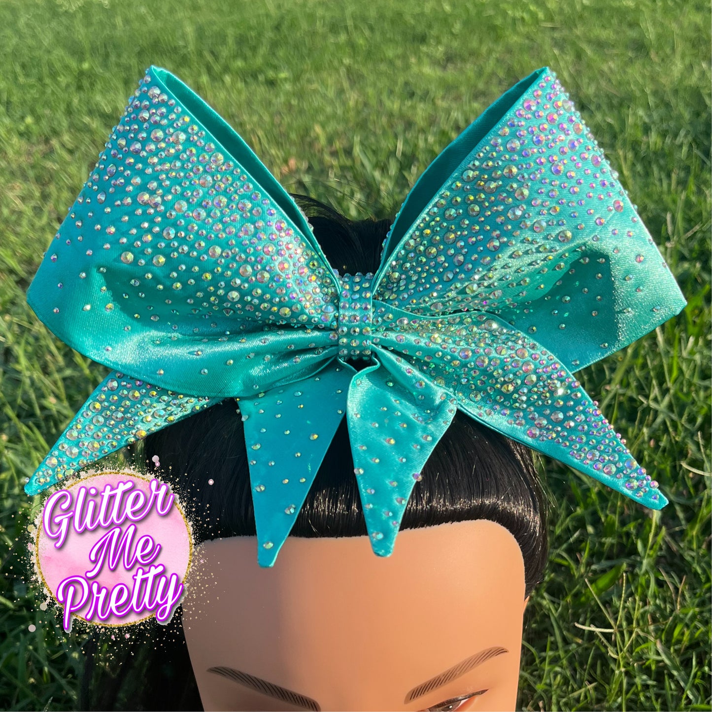 Sea Teal Satin Cheer Bow