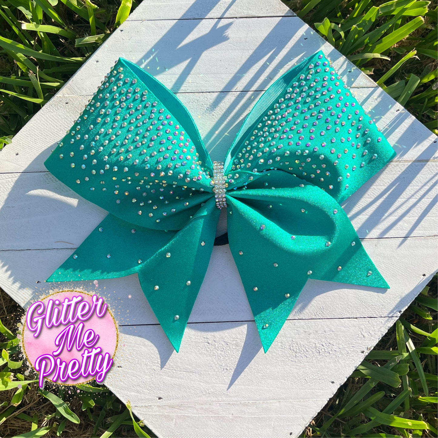 Teal Rhinestone Cheer Bow