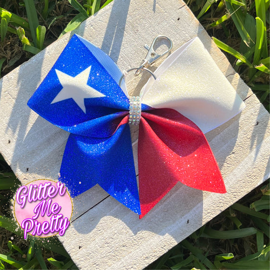 Cheer Bow Keychain Texas Flag