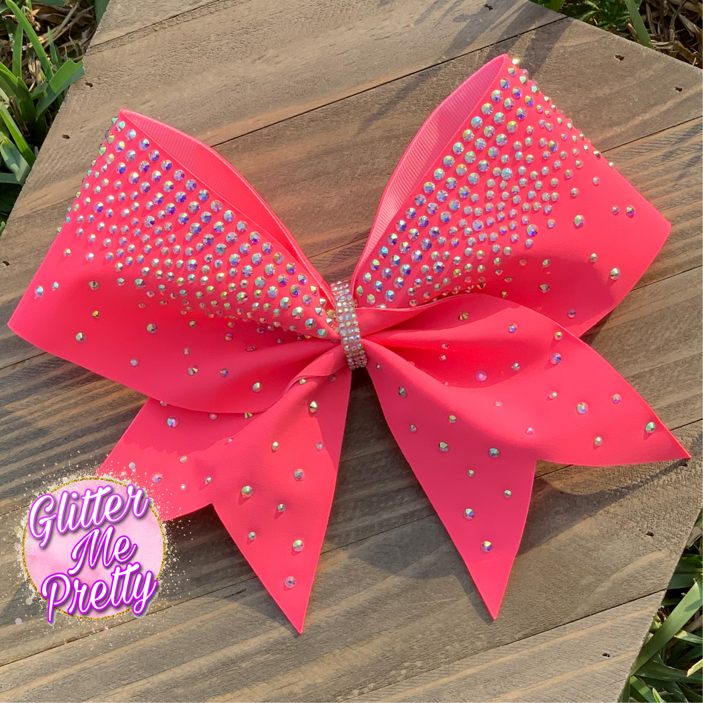 Cheer Bow Team Coral Rhinestone Bow