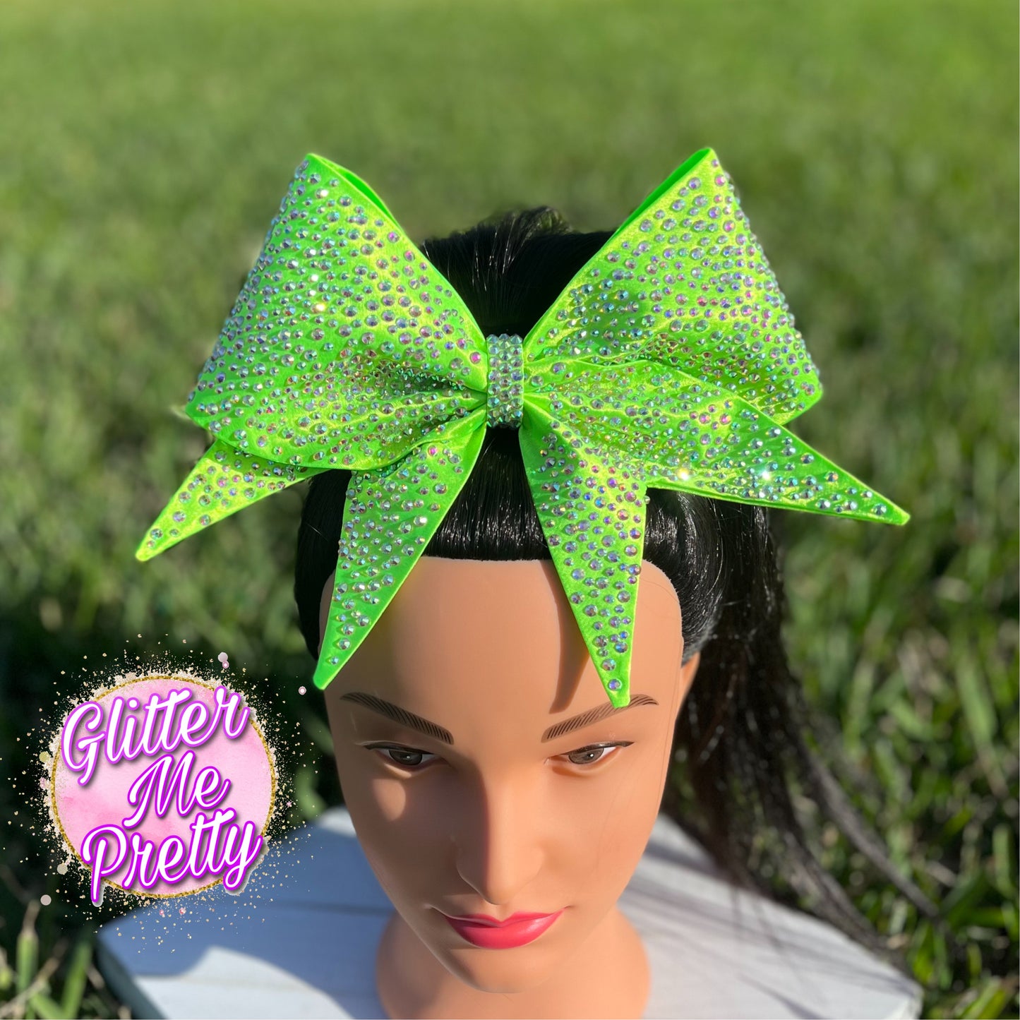 Neon Green & Bling Cheer Bow