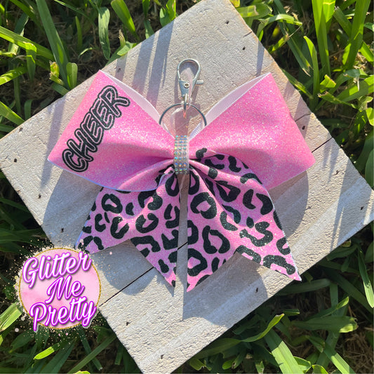 Cheer Bow Keychain Pink Cheer Cheetah