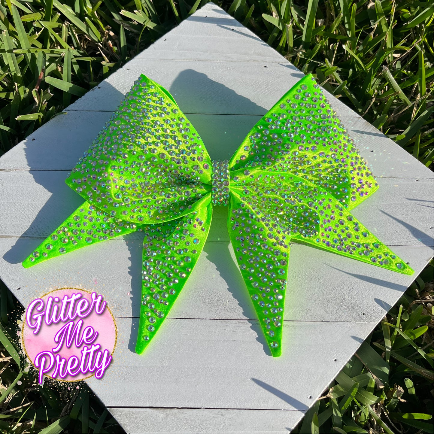 Neon Green & Bling Cheer Bow