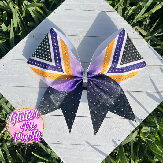 Purple Black Yellow Bling Cheer Bow