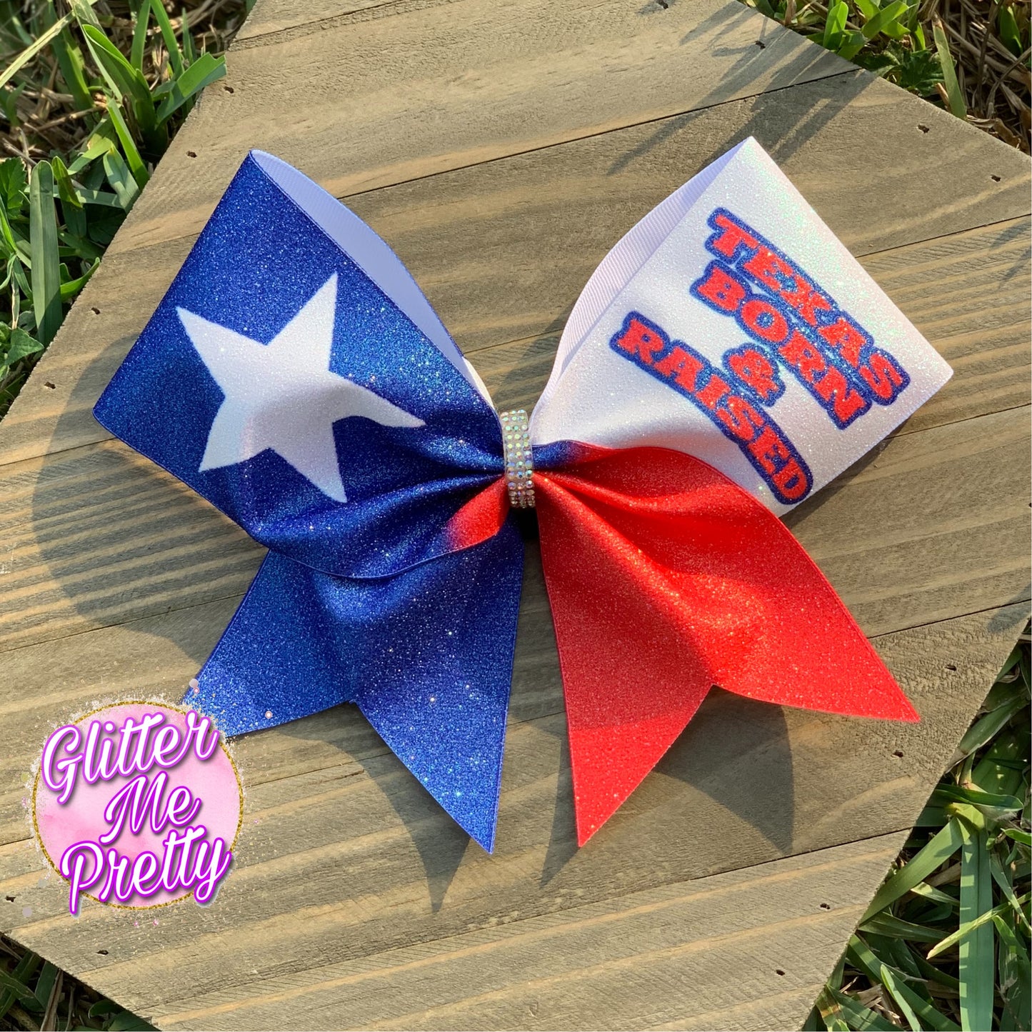 Glitter Cheer Bow Texas Flag