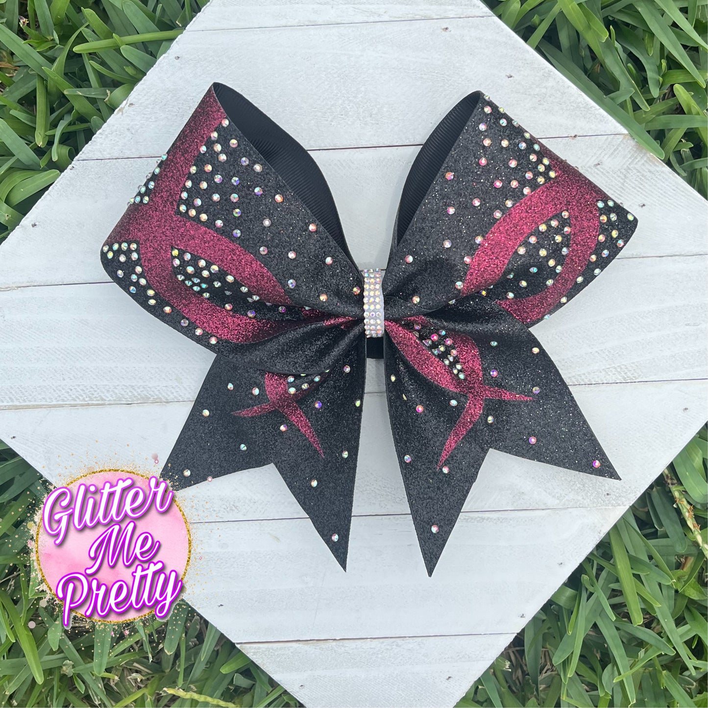 Black Maroon Rhinestone Cheer Bow