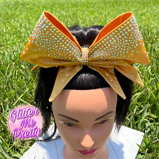 Gold Satin Cheer Bow Rhinestones