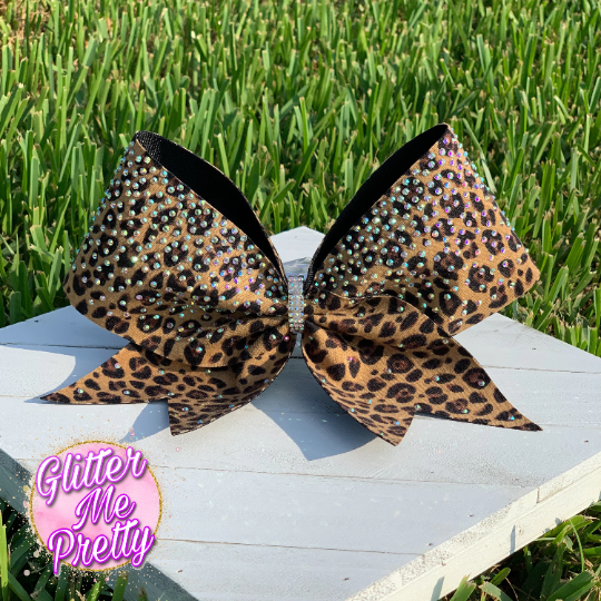 Cheer Bow Leopard Rhinestones