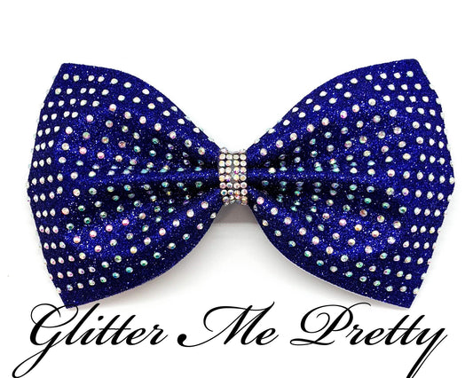 Royal Blue Glitter Rhinestone Tailless Team Cheer Bow