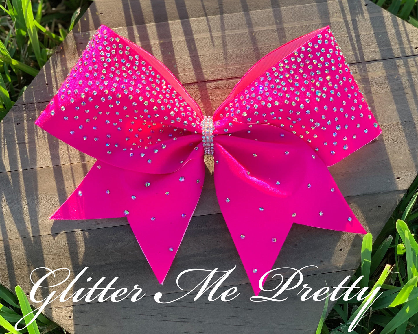 Neon Pink Rhinestone Cheer Bow