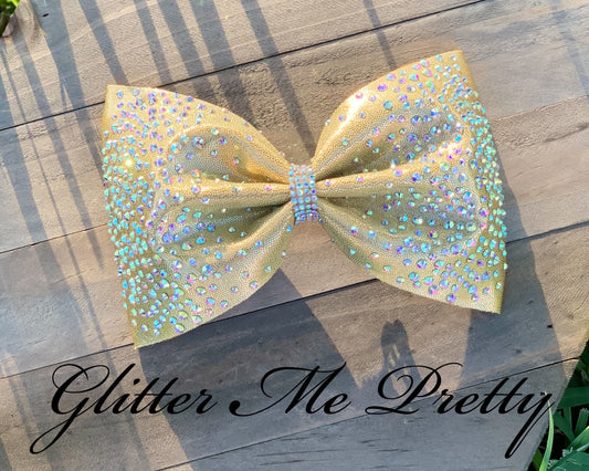 Gold Rhinestone Tailless Team Cheer Bow