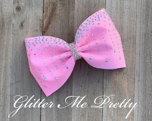 Cheer Bow Pink Tailless Rhinestone Team Bow