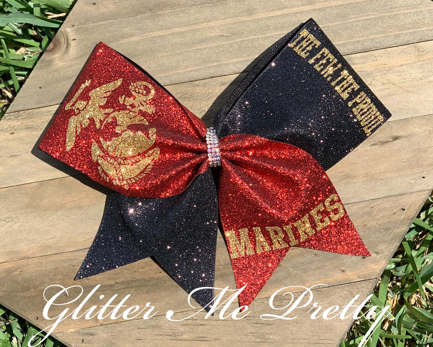 USMC Glitter Cheer Bow