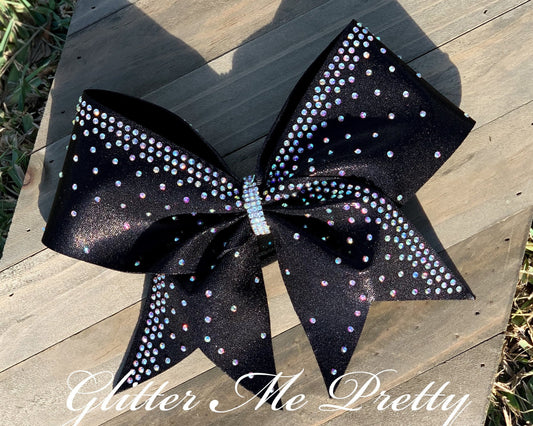 Black Fabric Rhinestone Cheer Bow