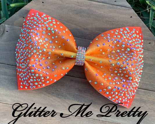 Sunset Ombre Glitter Rhinestone Tailless Cheer Bow