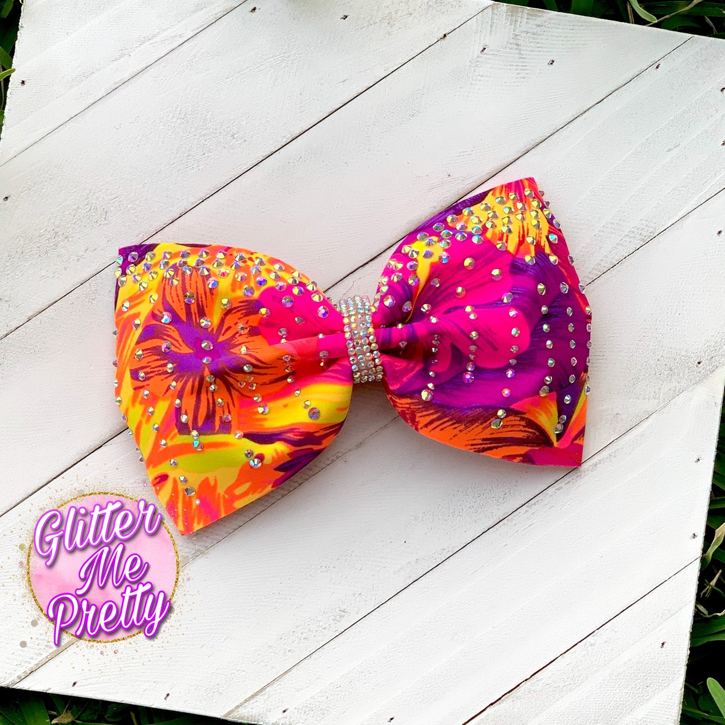 Tropical Sunset Rhinestone Tailless Cheer Bow