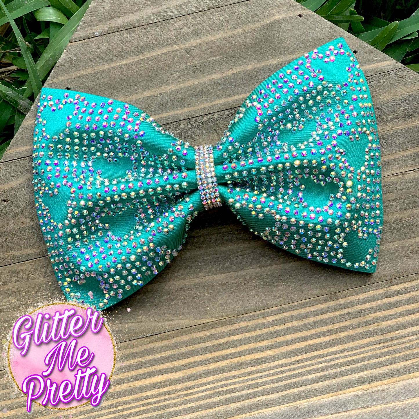 Teal Mickey Rhinestone Tailless Cheer Bow