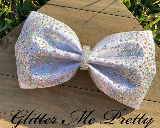 Silver Rhinestone Tailless Cheer Bow