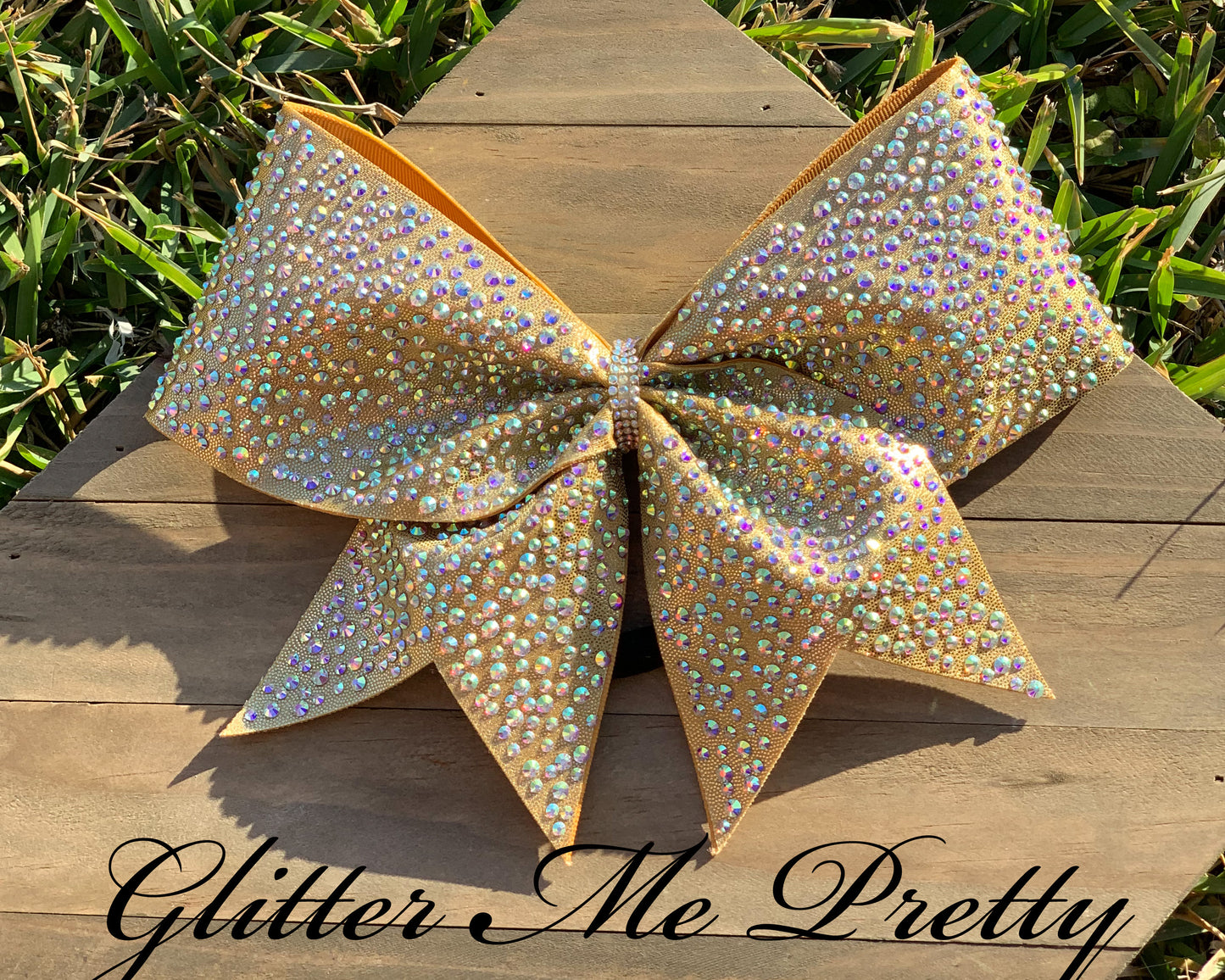 Gold Fabric Full Bling Cheer Bow