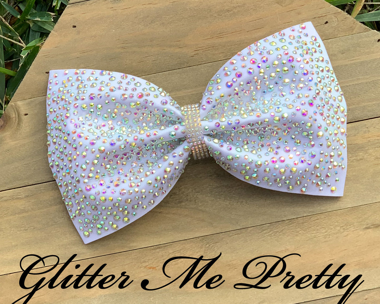 White Full Rhinestone Tailless Cheer Bow