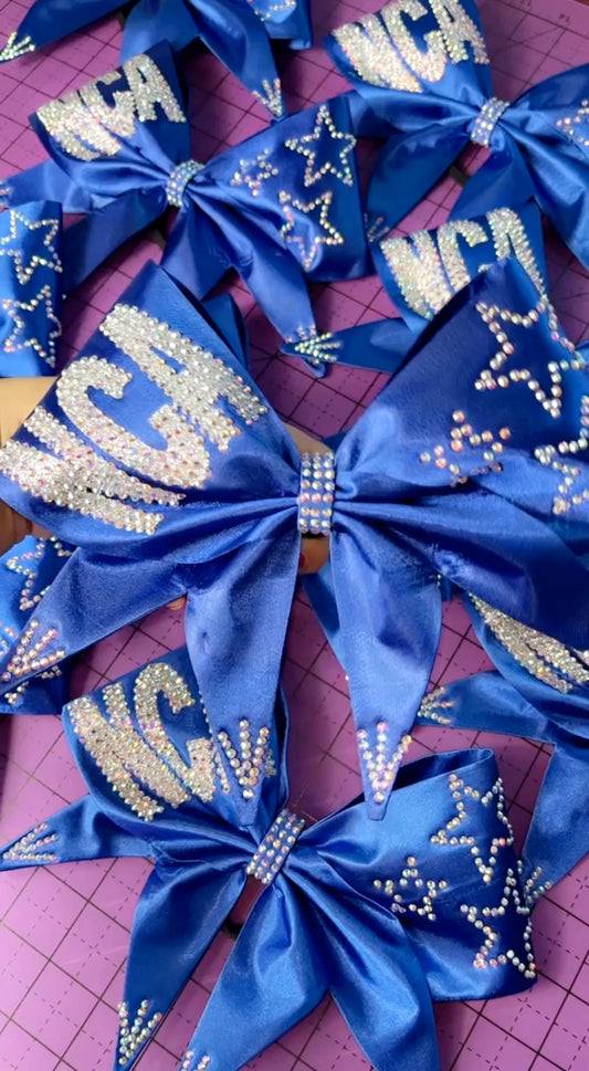 Blue NCA Stars Satin Cheer Bow