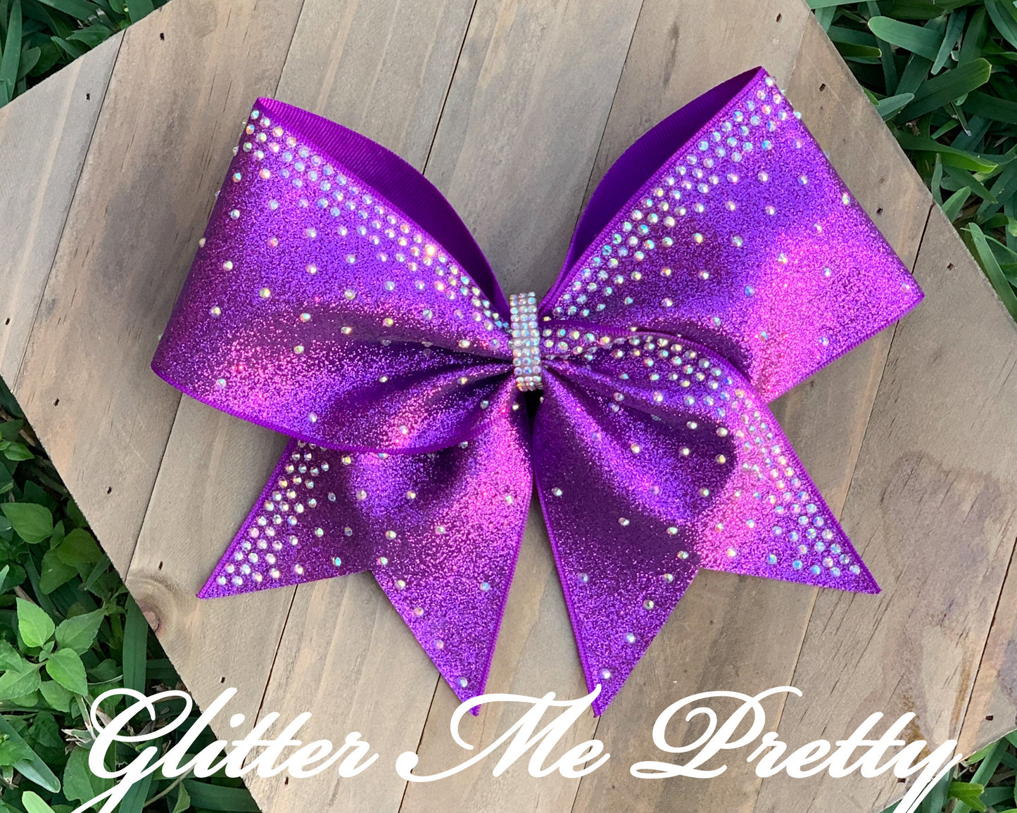 Purple Glitter Rhinestone Cheer Bow