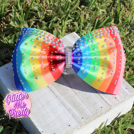 Cheer Bow Rainbow Rhinestone Tailless