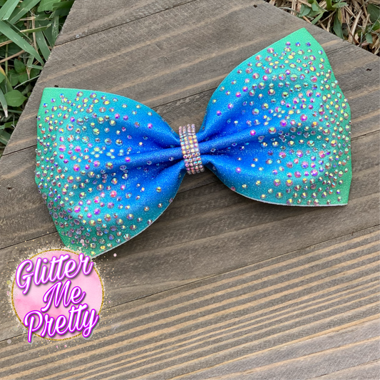 Cheer Bow Custom Rhinestone Ocean Ombre Tailless Bow